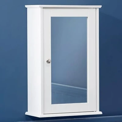 Image of CHRISTOW Mirrored Bathroom Cabinet Wall Mounted, Small White Wooden Mirror Storage Unit With Shelf
