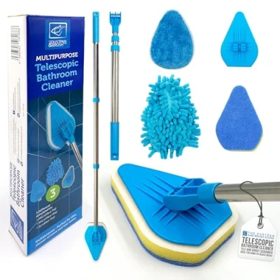 Image of Bathroom Tile Cleaner Telescopic Shower Mop Extendable Bath Cleaning Scrubber Tool (New Kit)