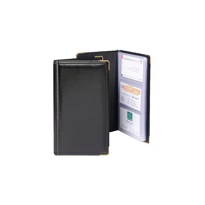 Image of Exacompta Ref SBC3P/BLKZ Guildhall Business Card Holder, 214 x 115mm, 3 Cards Per Page, Anti Glare, 48 Pockets, Padded Black Cover with Stitched Edges