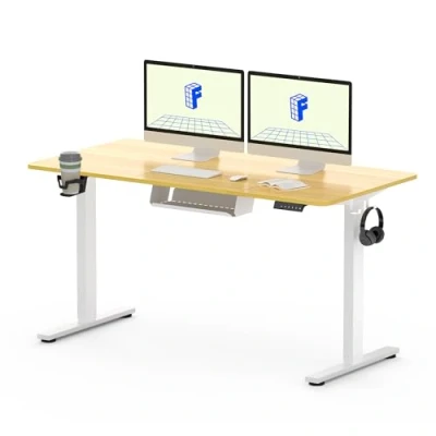 Image of FLEXISPOT 140 x 60 cm Electric Standing Desk, Sit Stand Table Height Adjustable Desk with Backpack Hook and Memory Smart Pannel, Home Office Maple