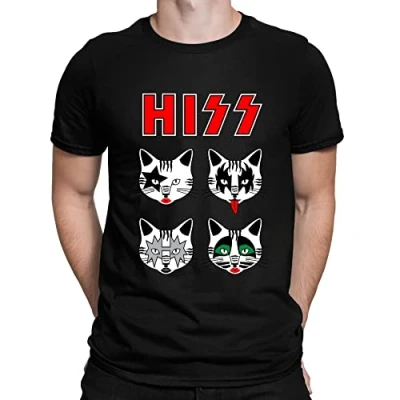 Image of Mens Hiss Kiss Cats Kittens Rock Funny Parody T Shirt Black (XXL)