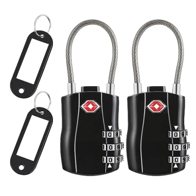 Image of Albert Austin Pack of 2 Luggage Locks with 3 Digit Combination Security Suitcase TSA Padlocks for Travelling Bags One Button Function Travel Backpacks Suitcases Gym Locker