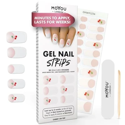 Image of MOYOU LONDON Semi Cured Gel Nail Strips 20 Pcs. Wraps for Salon Quality Manicure Works with Any UV Lamp Easy to Apply, Trim, &amp; Remove Stickers