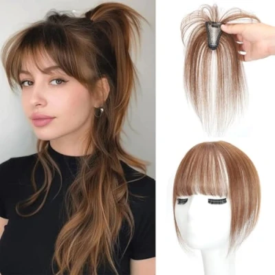 Image of Bangs Hair Clip in 100% Real Human Toppers 3603D Cover on pieces Wispy for Women Extensions French Daily Wear