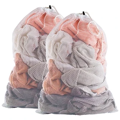Image of Commercial mesh laundry bag 24&quot; x 36&quot; 2 PACK Sturdy white material with drawstring closure. Ideal machine washable for factories, college, dorm and apartment dwellers.