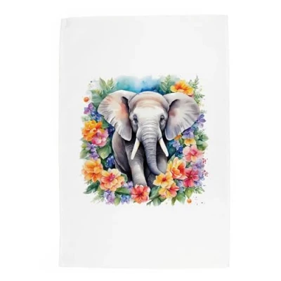 Image of Purely Home Floral Elephant Tea Towel Exotic Animals &amp; Flowers Nature Gift/Present Panama Cotton Kitchen Dish Towel/Drying Cloth 67cm x 45cm