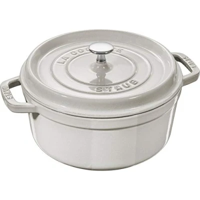 Image of Staub Cast Iron 7 qt Round Cocotte White Truffle, Made in France
