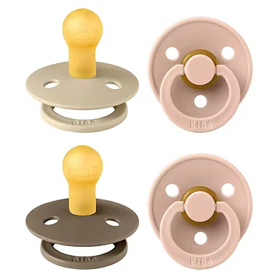 Image of BIBS 4 Pack Colour Soothers Baby Blush size 1 Round Nipple
