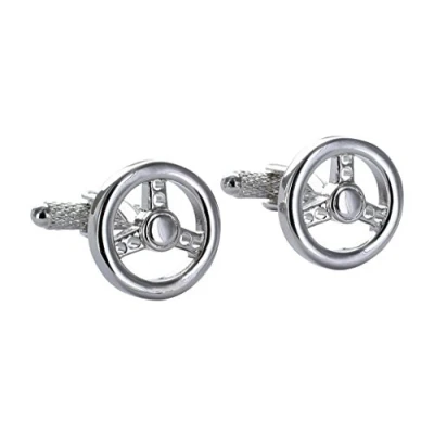 Image of Car Steering Wheel Cufflinks In GS Cufflink Box Gold or Silver Colour (Silver Colour)