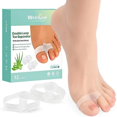 Image of Welnove 12 Pack Gel Bunion Corrector with Aloe Extract, Toe Spacers to Correct Bunions and Restore Toes Their Original Shape for Women Men, Flexible Footcare Treatment, Reduce Foot Pain (Clear)