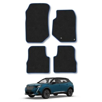 Image of Car Mats Compatible with Peugeot 2008 (2020 ) Tailored Fit Blue Carpet Floor Set Accessory Custom 4 Pieces Anti Slip Backing &amp; Binding Trim Edge