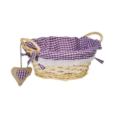 Image of Premier Housewares Picnic Basket Bread Wicker Oval Hamper Baskets For Gifts Lining Woven Purple H14x W27x D19