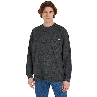 Image of Tommy Jeans Men&#039;s Sweatshirt Relaxed Waffle without Hood, Black (Black), XL