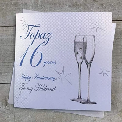 Image of 16th Topaz Wedding Anniversary To my Husband Handmade Card Champagne Flutes by WHITE COTTON CARDS BD116 H