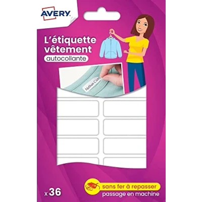 Image of Avery etvet36 Pack of 36 Clothes Labels 45 x 13 mm White
