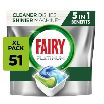 Image of Fairy PlatinumAll In 1 Dishwasher Tablets Bulk, 51 Tablets, Original, XL Pack, With Greasy Filter &amp; Rinse Aid Action