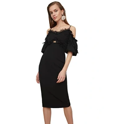 Image of Trendyol Women Midi Skater Regular fit Woven Dress Schwarz