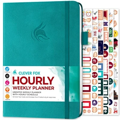 Image of Clever Fox Planner Schedule Undated Weekly &amp; Monthly Life with Time Slots, Appointment Book Daily Organizer, A5 (Turquoise)