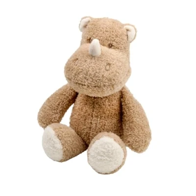 Image of Nattou Teddy Cuddly Rhino, Develops Fine Motor Skills, Huggable Fluffy Soft Fur Plush Toy, 100% Polyester, Machine Washable, 30 cm, Caramel