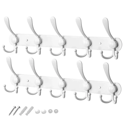 Image of GlazieVault White Coat Hooks for Wall Stainless Steel Racks (2 Pack) Heavy Duty Mounted Premium Design Rust Free Hangers Robe and Clothes