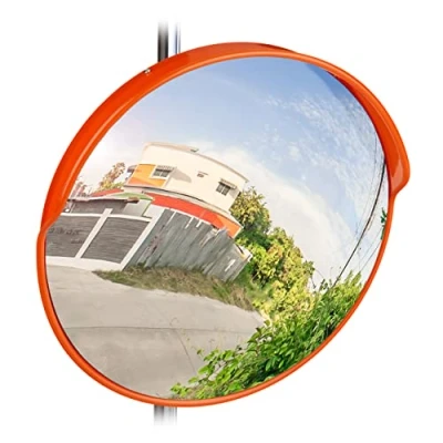 Image of Relaxdays 45 cm Traffic Mirror, Professional, Weatherproof, Shatterproof, In and Outdoors, Holder Included, Red