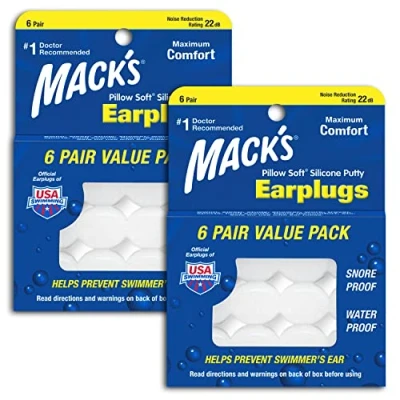 Image of Mack&#039;s Pillow Soft Silicone Earplugs 6 Pair (Pack of 2), Value Pack The Original Moldable Putty Ear Plugs for Sleeping, Snoring, Swimming, Travel, Concerts and Studying White