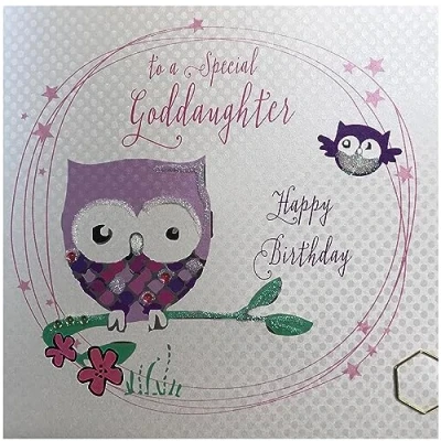 Image of White Cotton Cards Owl To A Special Goddaughter Happy Birthday Handmade Card, BD41 NEW,16cm x 16cm