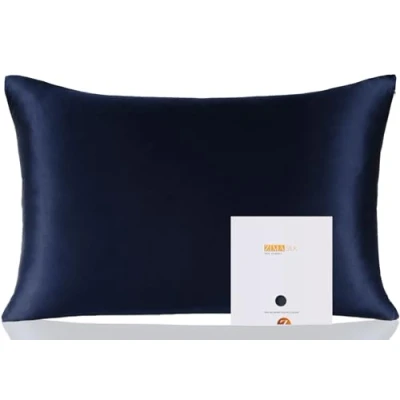 Image of ZIMASILK 100% Mulberry Silk Pillowcase for Hair and Skin Health, Both Sides 19 Momme Premium Grade 6A Silk, Soft &amp; Smooth, 600 Thread Count, with Hidden Zipper, 1pc (Standard 50x75 cm, Navy Blue)