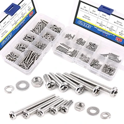 Image of Glarks 560 Pieces M2 M3 Pan Head Phillips Stainless Steel Screws Bolts Nuts Lock and Flat Gasket Washers Assortment Kit