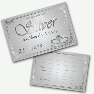 Image of Silver Wedding Anniversary 25th Invitations Pack with Envelopes WRITE ON
