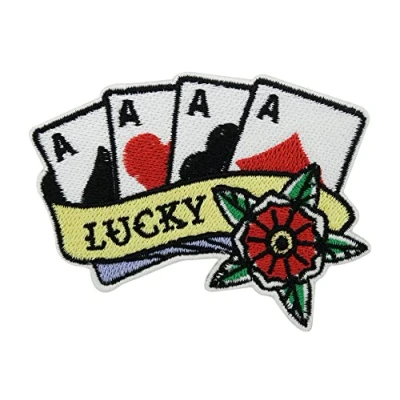 Image of Lucky Ass Card Iron on Patch Biker Tattoo Patches, Retro Embroidery Patch, Cowl ironable Motorcycle Badges Finally Home
