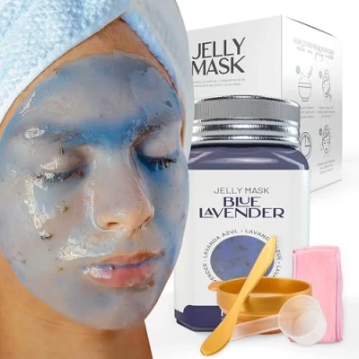 Image of BRÜUN Jelly Mask Jar Blue Lavender Peel Off Face Care Rubber 23 fl oz Skin Moisturizing Gel Spa Set