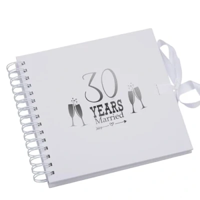 Image of 30th Pearl Anniversary White Scrapbook Guest Book Photo Album Silver Script