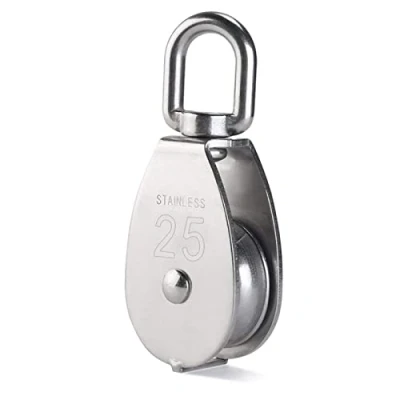Image of ExcInter Single Pulley M25 Steel Wheel Block Heavy Duty Roller Loading 304 Stainless Silver