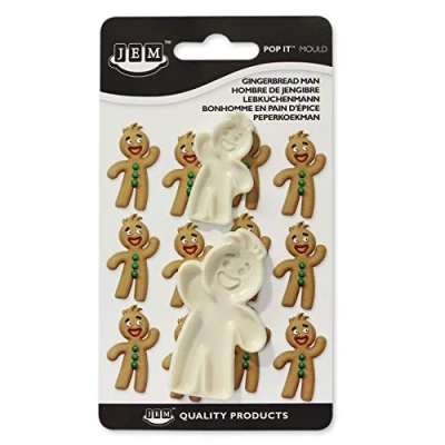 Image of PME 1102EP018 2 Piece Large/Small Pop It Gingerbread Man Shaped Mould for Cake Decorating, Ivory, 1.6 x 9.1 16 cm