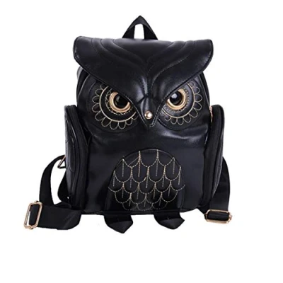Image of YUHUAWYH Women Backpack Ladies Fashion PU Leather Rucksack Casual Daypack Owl Shouler Bag (Black)