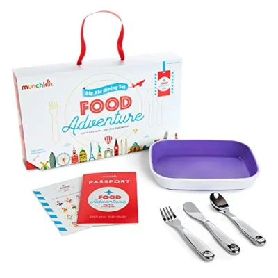 Image of Munchkin Food Adventure Splash Toddler Dining Set, Includes Premium Plate and Stainless Steel Utensils, Purple
