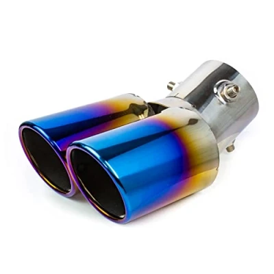 Image of 62mm Car Exhaust Tail Pipe Muffler Stainless Steel Double Oblique Outlet End Paint Blue