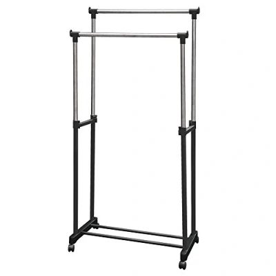 Image of Puregadgets© Double Adjustable Mobile Tidy Clothes Coat Garment Hanging Rail Rack Storage Stand Castors on Wheels with Shoe Shelf