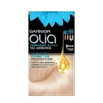 Image of Garnier Olia Permanent Hair Dye, Up to 100% Grey Coverage, No Ammonia, 60% Oils, B+++ Maximum Bleach Blonde Ammonia Dye
