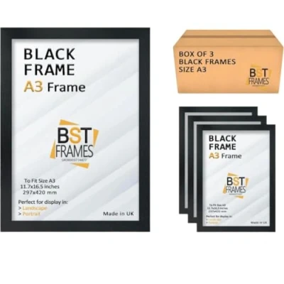 Image of Pack Of 3 Modern Picture Photo Poster Frames (Black, A3 (420 x 297mm)