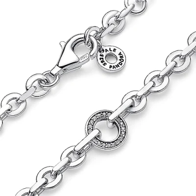 Image of Pandora Signature Pavé Bold Chain sterling silver bracelet with clear cubic zirconia, 20