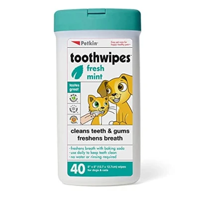 Image of Petkin Cat and Dog Dental Wipes, 80 Wipes (Fresh Mint) Natural Formula Cleans Teeth, Gums &amp; Freshens Breath for Daily Use Convenient Care 2 Packs of 40 (80 Total)