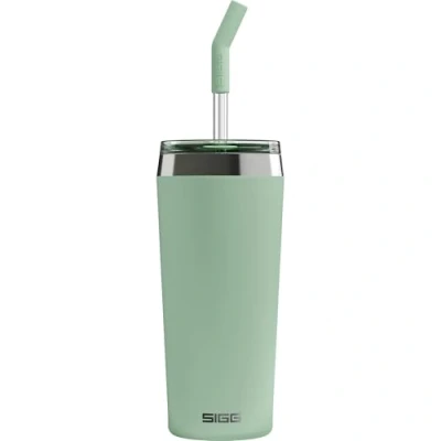 Image of SIGG Insulated Coffee Cup Travel Mug Helia Night Ink With Durable Glass Straw &amp; Cleaning Brush Leakproof BPA Free 18/8 Stainless Steel Yellow 0.6L