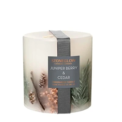 Image of Stoneglow Candles Seasonal Collection Inclusion Pillar Candle Juniper Berry &amp; Cedar