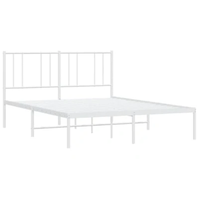 Image of vidaXL Metal Bed Frame with Headboard and Underneath Storage Space, Suitable for 160x200 cm Mattress White