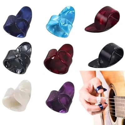 Image of 8PCS Fingerstyle Picks Set Guitar Thumb &amp; Finger Celluloid Plucking for Acoustic Guitar, Bass, Ukulele, Banjo, Harp