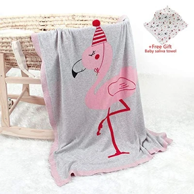Image of Odot Baby Soft Knit Pure Blanket for Boys and Girls Flamingo, Toddler Warm Swaddle Sleeping Square Throw Blankets Knitted Unisex Patterns Pram Cot Bed Textured Sleep (100*80cm,gray)