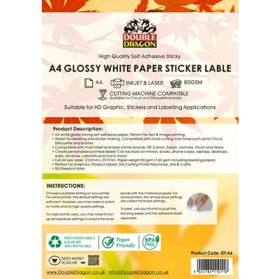 Image of Double Dragon, 50 Sheets, A4 Glossy White Printable Sticker Paper Label, Laser Printer Printing, Label 1 Per Sheet, Self Adhesive Sticky Back Labels, Address Shipping Labels