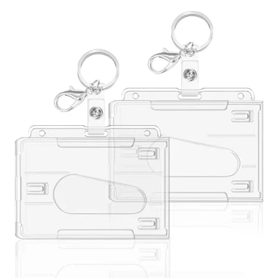 Image of Hard Clear Badge Holder, ID Card Holders, Holder for Office,School, Credit Cards,ID Clip (Horizontal 2 Pcs)